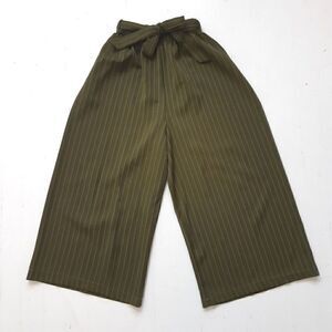 3/4 Length Olive Green Pinstripe Palazzo Pants